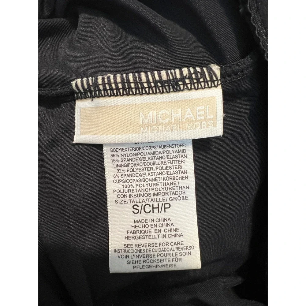 Michael Kors Womens Black Ruffle V-Neck Halter Tankini Swim Top Small MK Logo - Picture 7 of 11